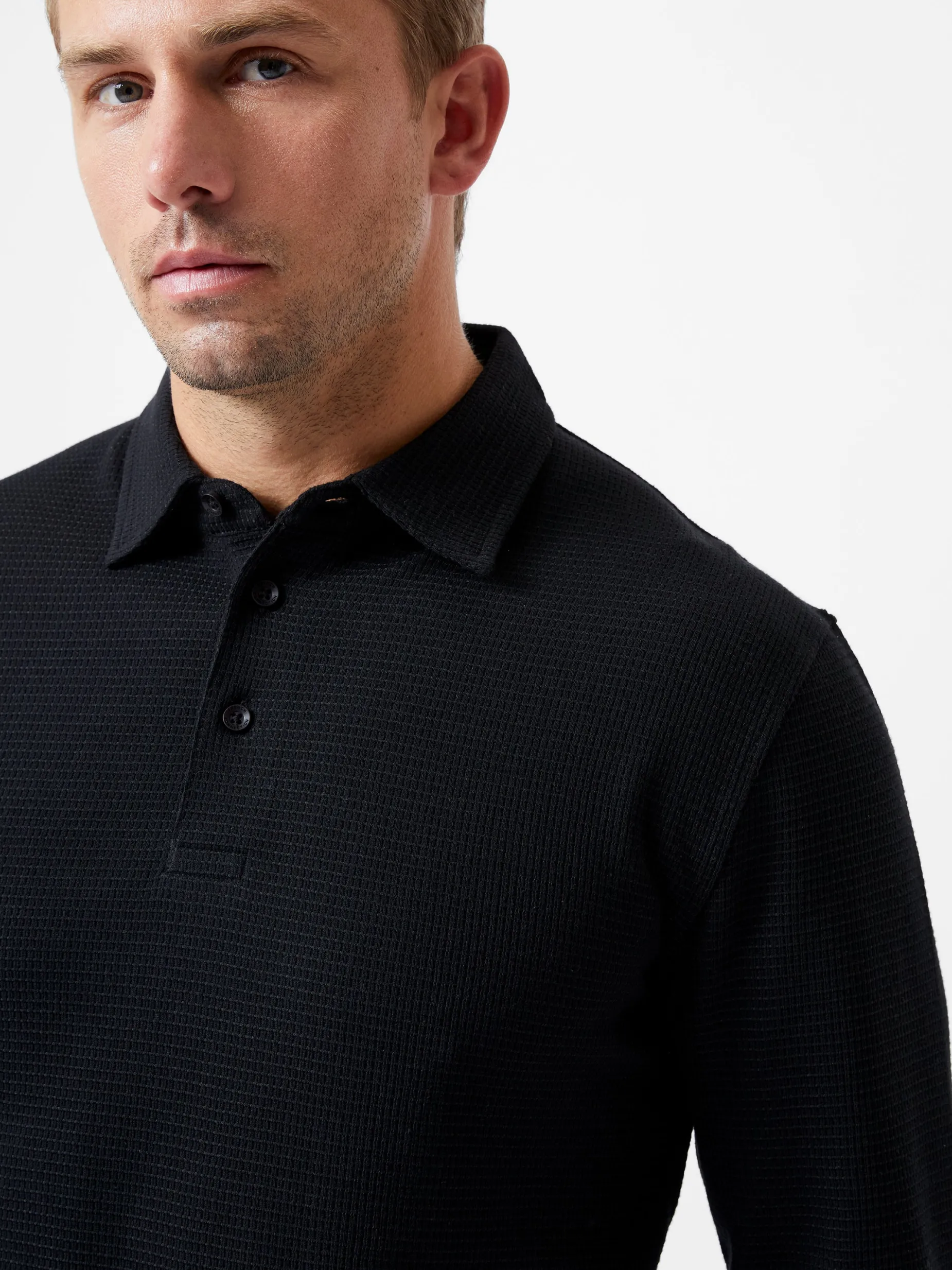 French Connection Knitwear-3 Button Knit Polo Shirt