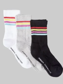 French Connection Underwear & Socks-3 Pack 4 Stripe Crew Socks