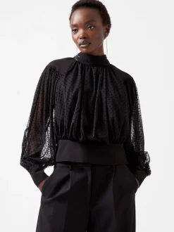 French Connection Tops-Alice Dobby Chiffon Mix Long Sleeve Top