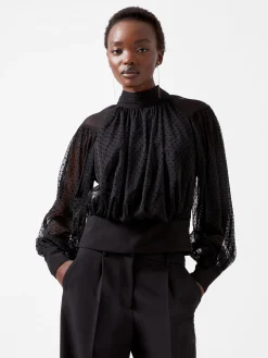 French Connection Tops-Alice Dobby Chiffon Mix Long Sleeve Top