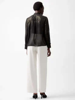 French Connection Tops|Jeans & A Nice Top-Alina Foil Georgette Frill Long Sleeve Top
