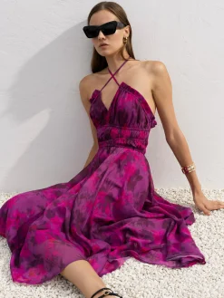 French Connection Party Dresses-Arla Hallie Crinkle Halterneck Dress