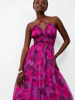 French Connection Party Dresses-Arla Hallie Crinkle Halterneck Dress