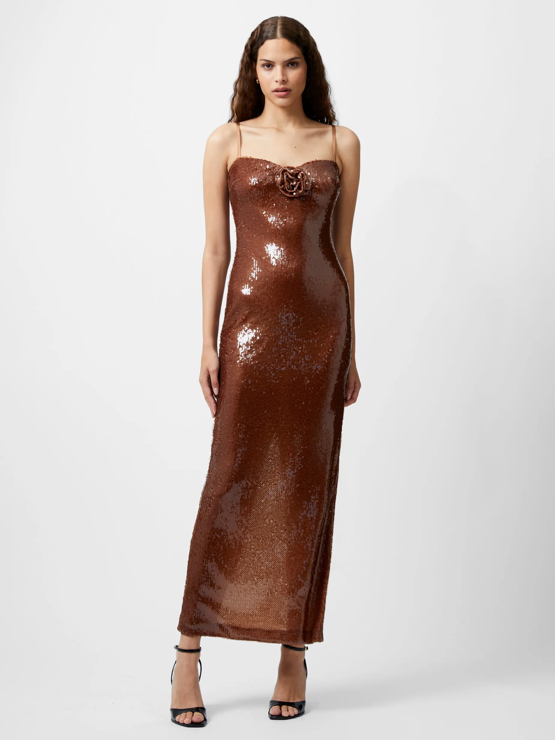 French Connection Dresses|Maxi Dresses-Beatrice Sequin Strappy Corsage Maxi Dress