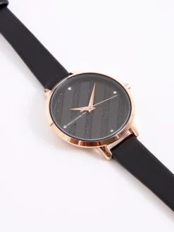 Women French Connection Jewellery|Jewellery-Leather Strap Watch with Glitter Dial