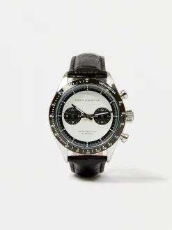 French Connection Watches-Leather Strap Watch with White Dial
