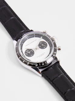 French Connection Watches-Leather Strap Watch with White Dial