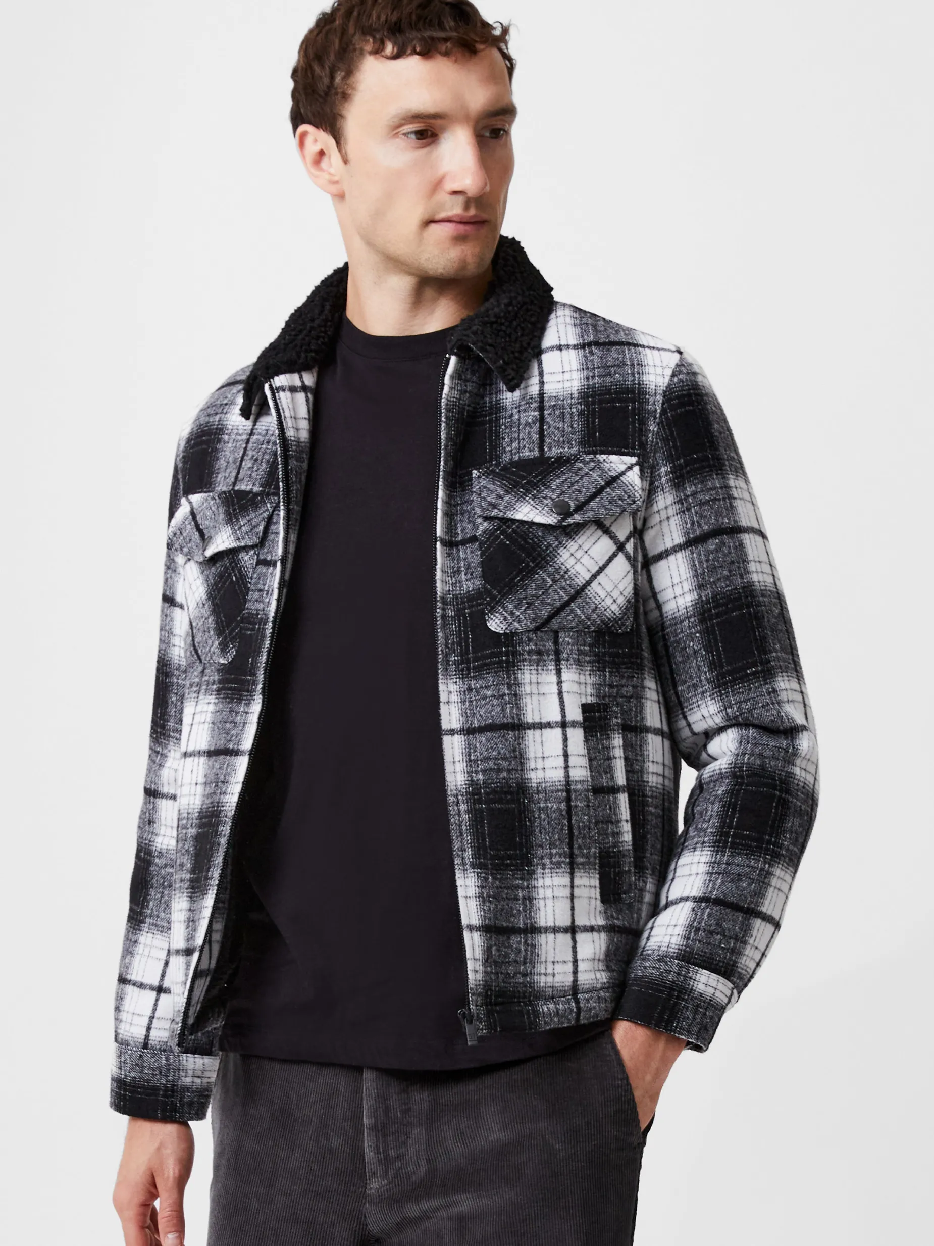 French Connection Coats & Jackets-Borg Collar Checked Jacket