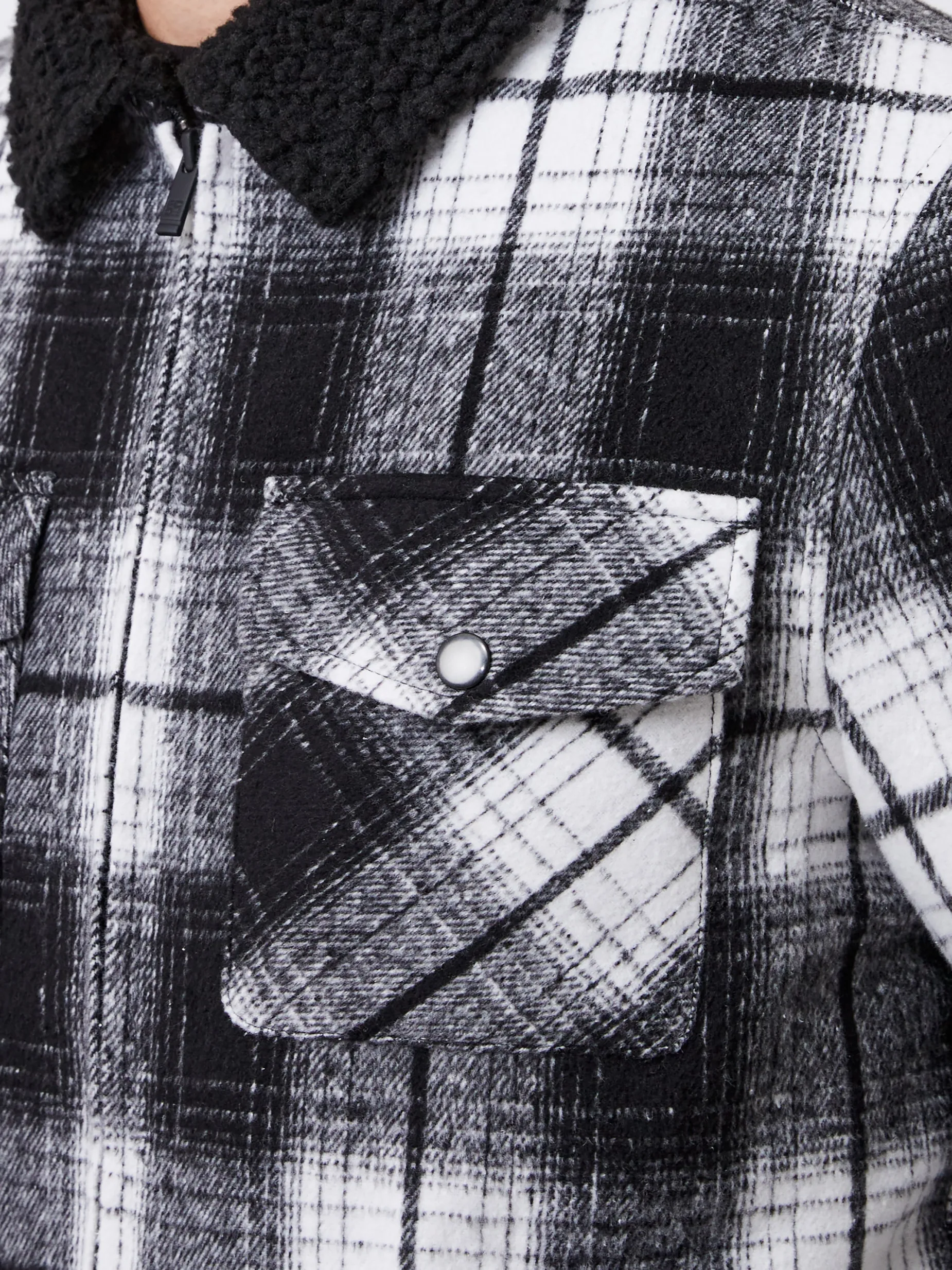 French Connection Coats & Jackets-Borg Collar Checked Jacket