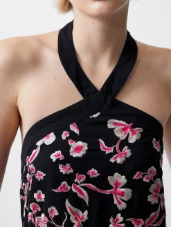 French Connection Dresses|Midi Dresses-Bryony Embroidery Fringed Halterneck Dress