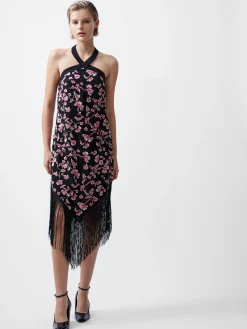 French Connection Dresses|Midi Dresses-Bryony Embroidery Fringed Halterneck Dress