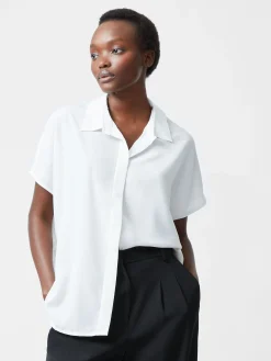 French Connection Tops|Shirts-Caprina Recycled Crepe Short Sleeve Button Shirt