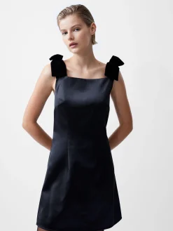 French Connection Dresses|Mini Dresses-Carey Velvet Bow Straps Satin Mini Dress