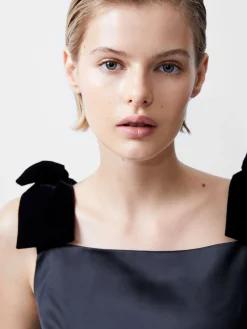French Connection Dresses|Mini Dresses-Carey Velvet Bow Straps Satin Mini Dress