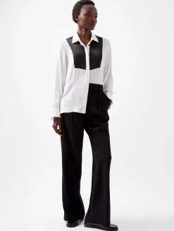 French Connection Tops|Shirts-Chiara Drape Satin Contrast Long Sleeve Shirt