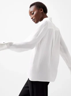 French Connection Tops|Shirts-Chiara Drape Satin Contrast Long Sleeve Shirt
