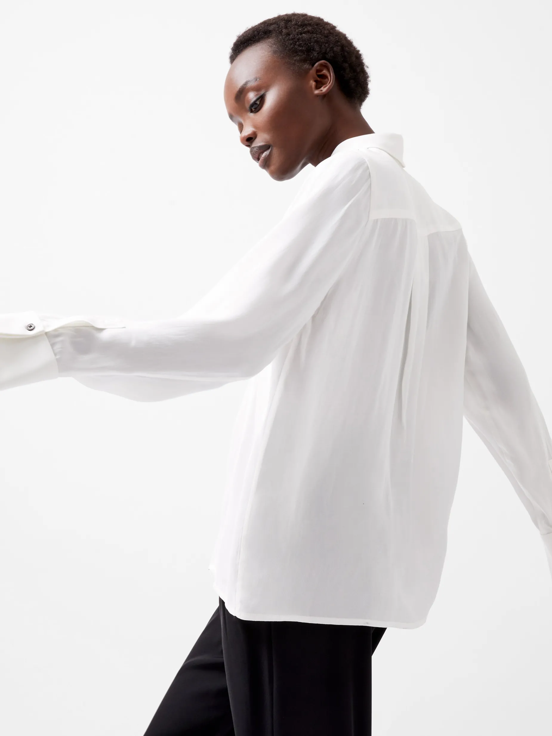 French Connection Tops|Shirts-Chiara Drape Satin Contrast Long Sleeve Shirt