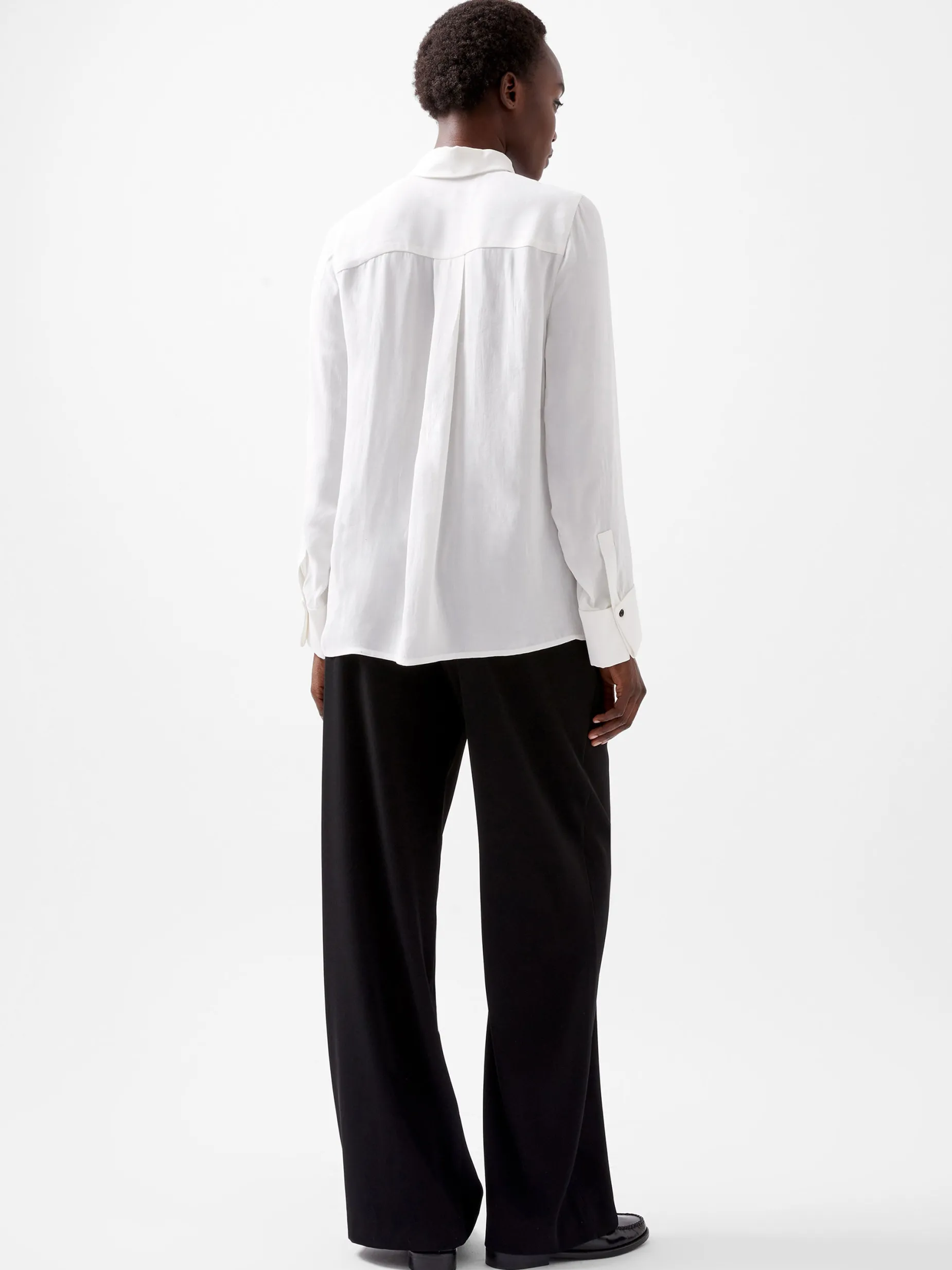 French Connection Tops|Shirts-Chiara Drape Satin Contrast Long Sleeve Shirt