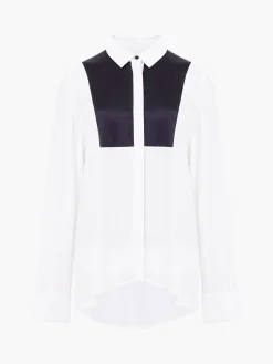 French Connection Tops|Shirts-Chiara Drape Satin Contrast Long Sleeve Shirt