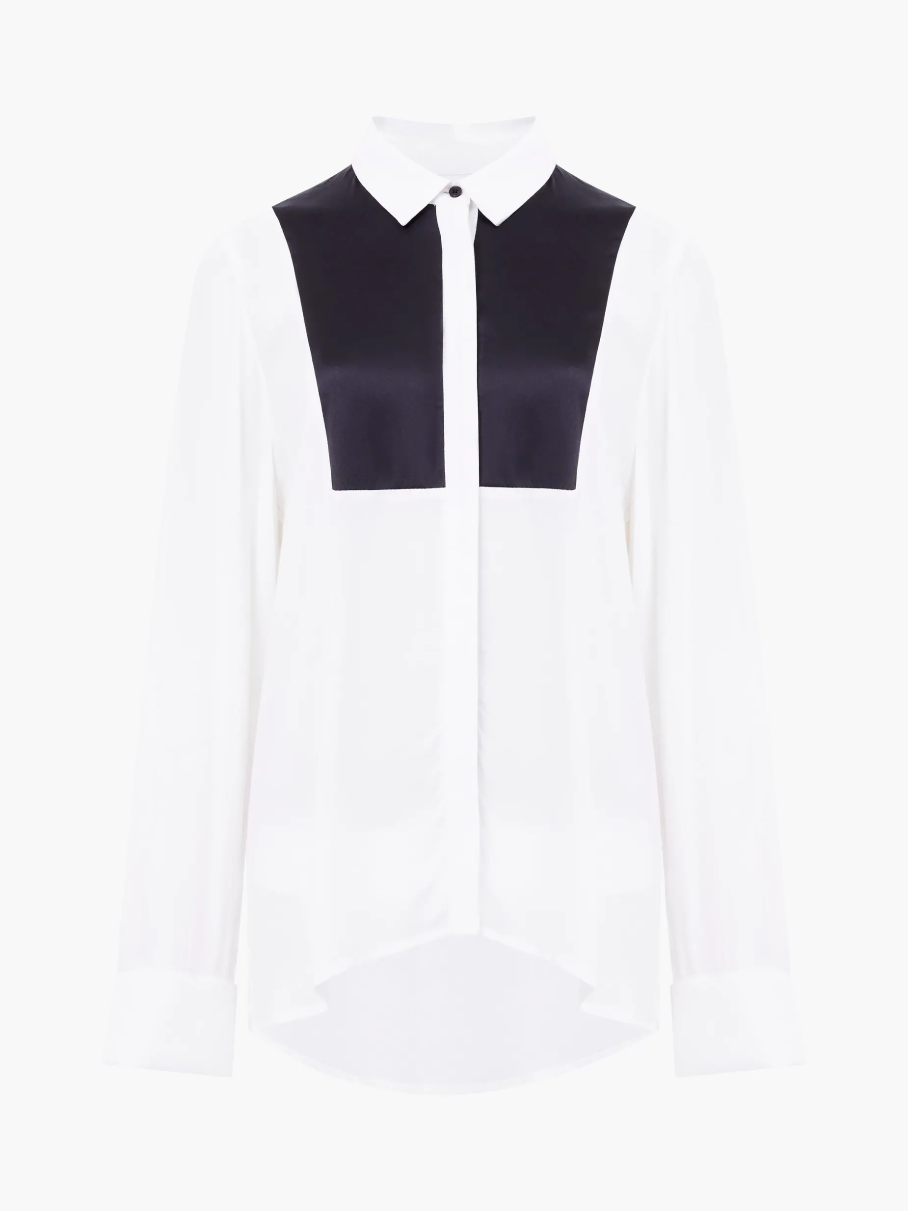 French Connection Tops|Shirts-Chiara Drape Satin Contrast Long Sleeve Shirt