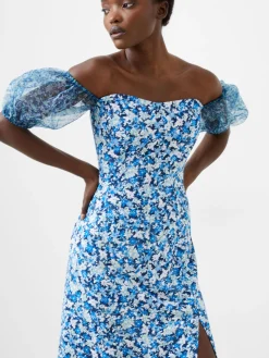 French Connection Party Dresses-Clara Textured Puff Sleeve Midi Dress