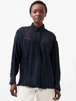 French Connection Tops|Shirts-Crina Crinkle Satin Georgette Mix Shirt