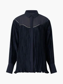 French Connection Tops|Shirts-Crina Crinkle Satin Georgette Mix Shirt
