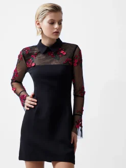 French Connection Dresses|Mini Dresses-Darcy Embroidered Long Sleeve Mini Dress