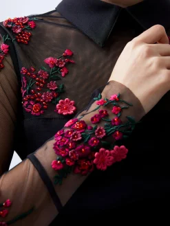 French Connection Dresses|Mini Dresses-Darcy Embroidered Long Sleeve Mini Dress