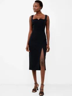 French Connection Party Dresses-Echo Crepe Neck Detail Midi Dress