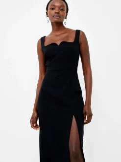 French Connection Party Dresses-Echo Crepe Neck Detail Midi Dress