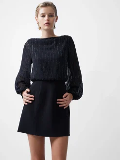 French Connection Dresses|Mini Dresses-Effy Sequin Slash Neck Long Sleeve Dress