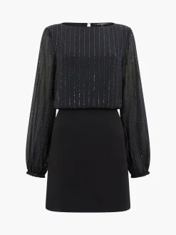 French Connection Dresses|Mini Dresses-Effy Sequin Slash Neck Long Sleeve Dress
