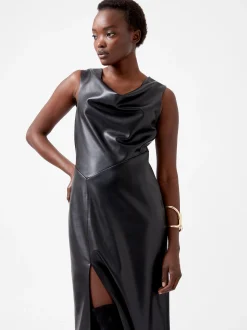 French Connection Dresses|Midi Dresses-Elettra Recycled PU Cowl Neck Sleeveless Midi Dress
