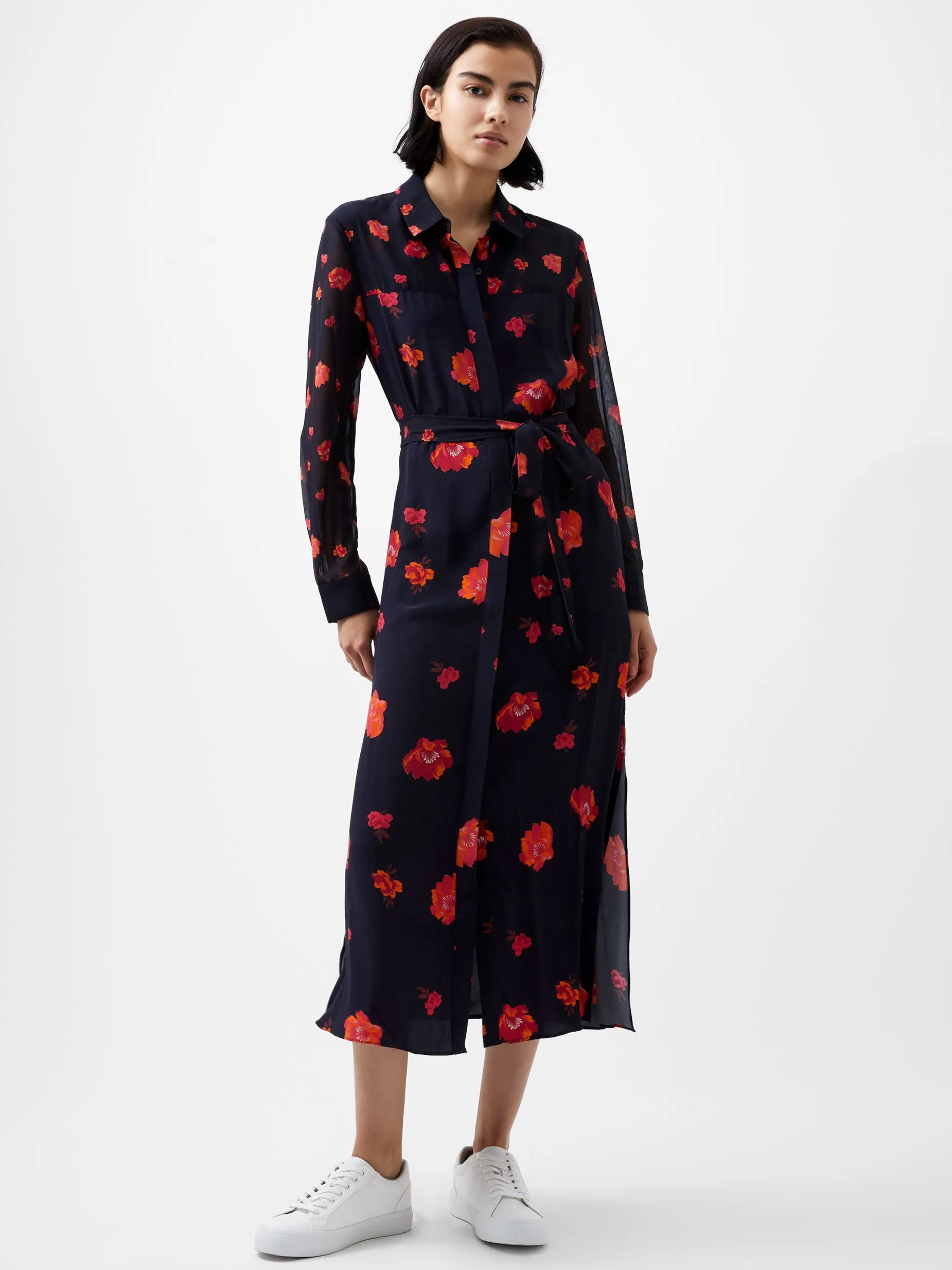 French Connection Dresses|Midi Dresses-Ella Eco Rose Long Sleeve Shirt Dress