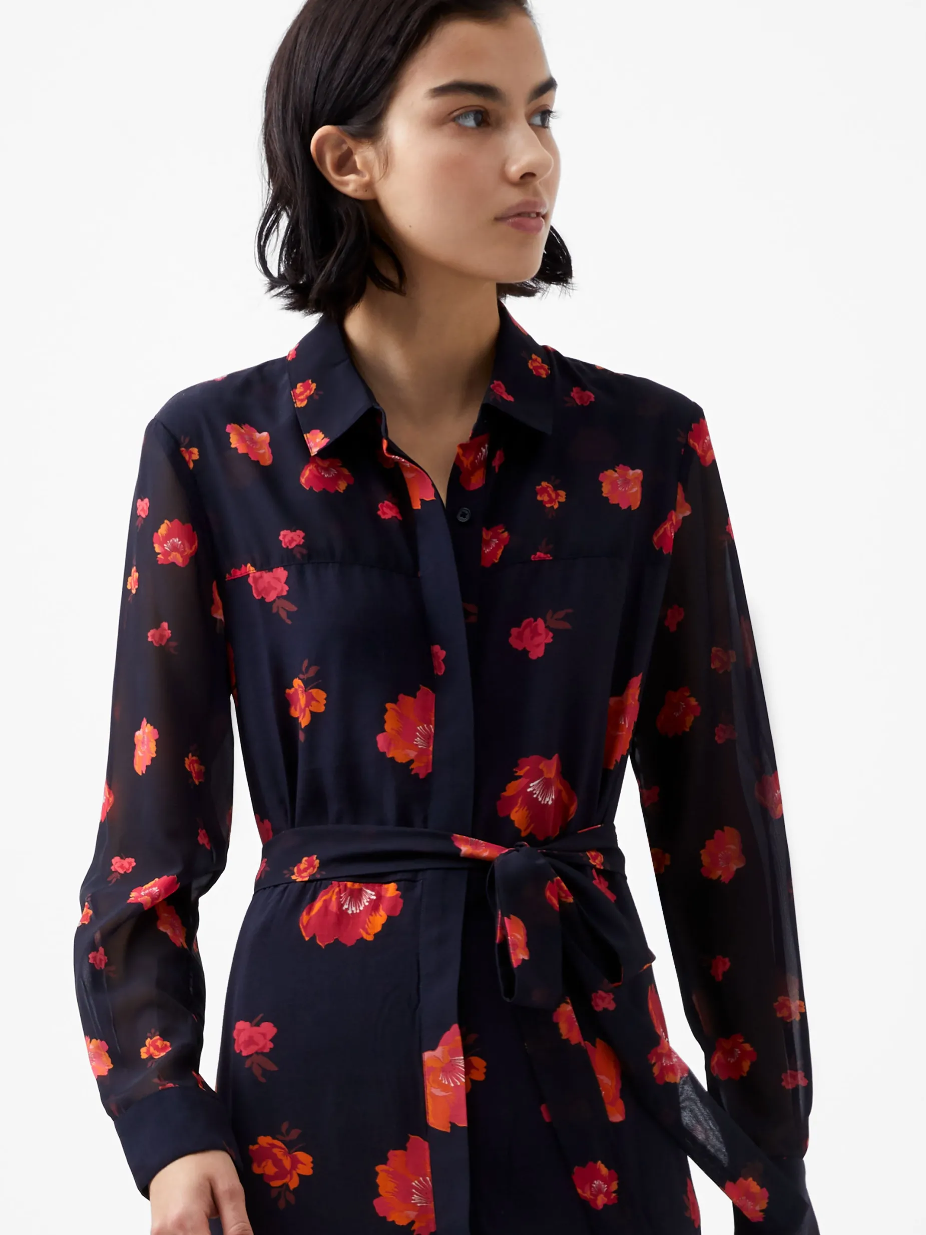French Connection Dresses|Midi Dresses-Ella Eco Rose Long Sleeve Shirt Dress