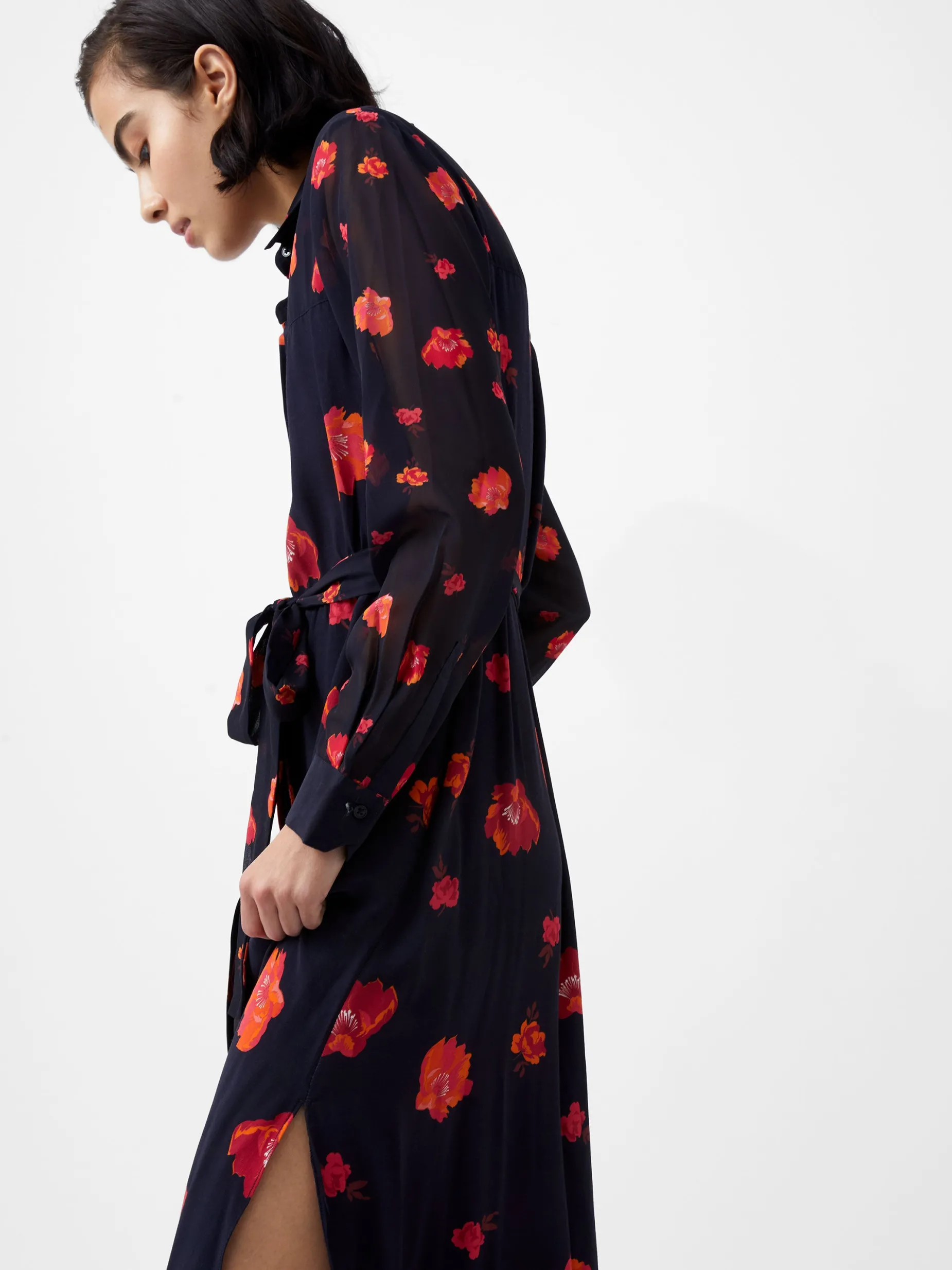 French Connection Dresses|Midi Dresses-Ella Eco Rose Long Sleeve Shirt Dress