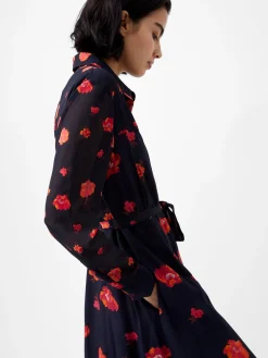 French Connection Dresses|Midi Dresses-Ella Eco Rose Long Sleeve Shirt Dress