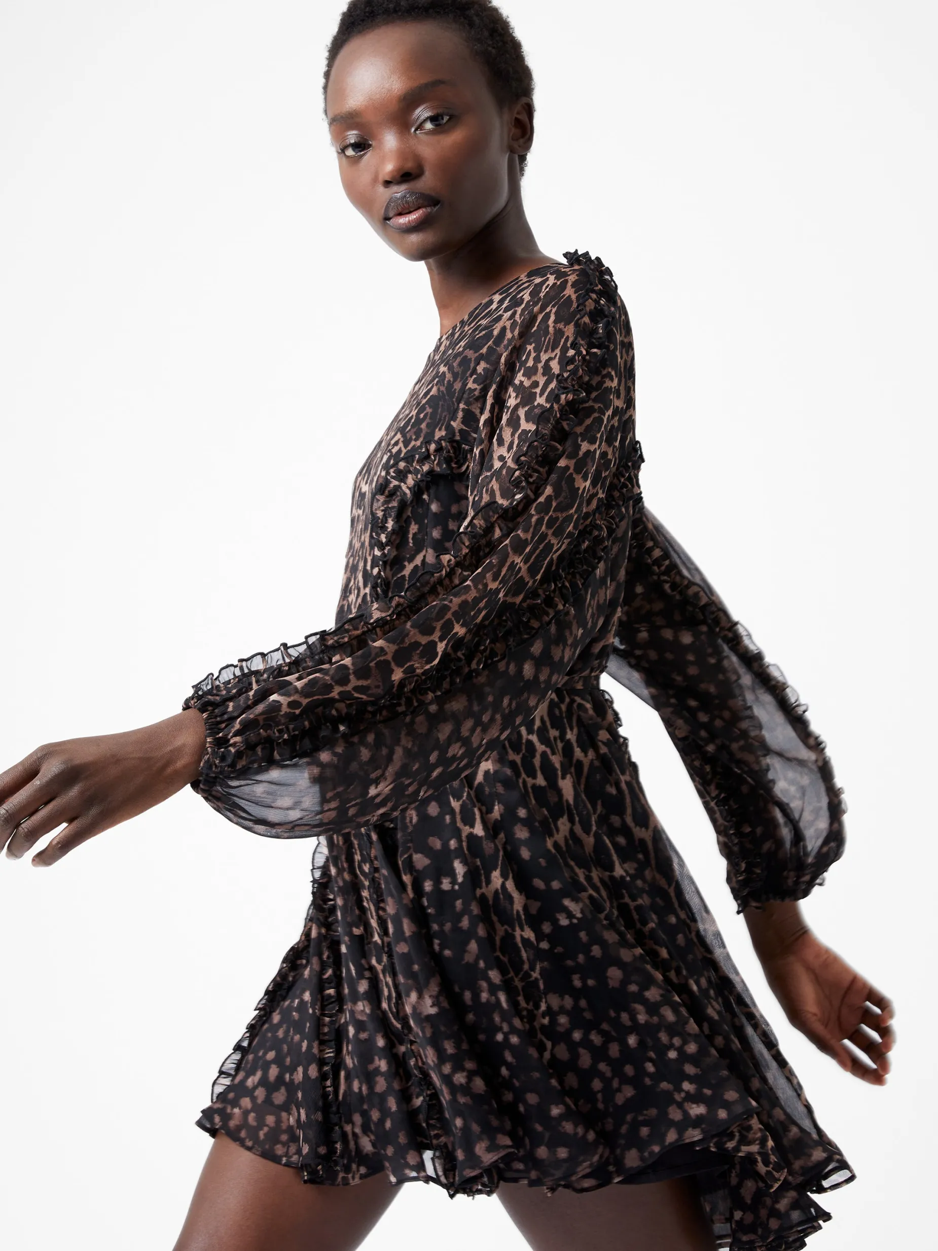 French Connection Dresses|Mini Dresses-Emina Chiffon Print Long Sleeve Mini Dress