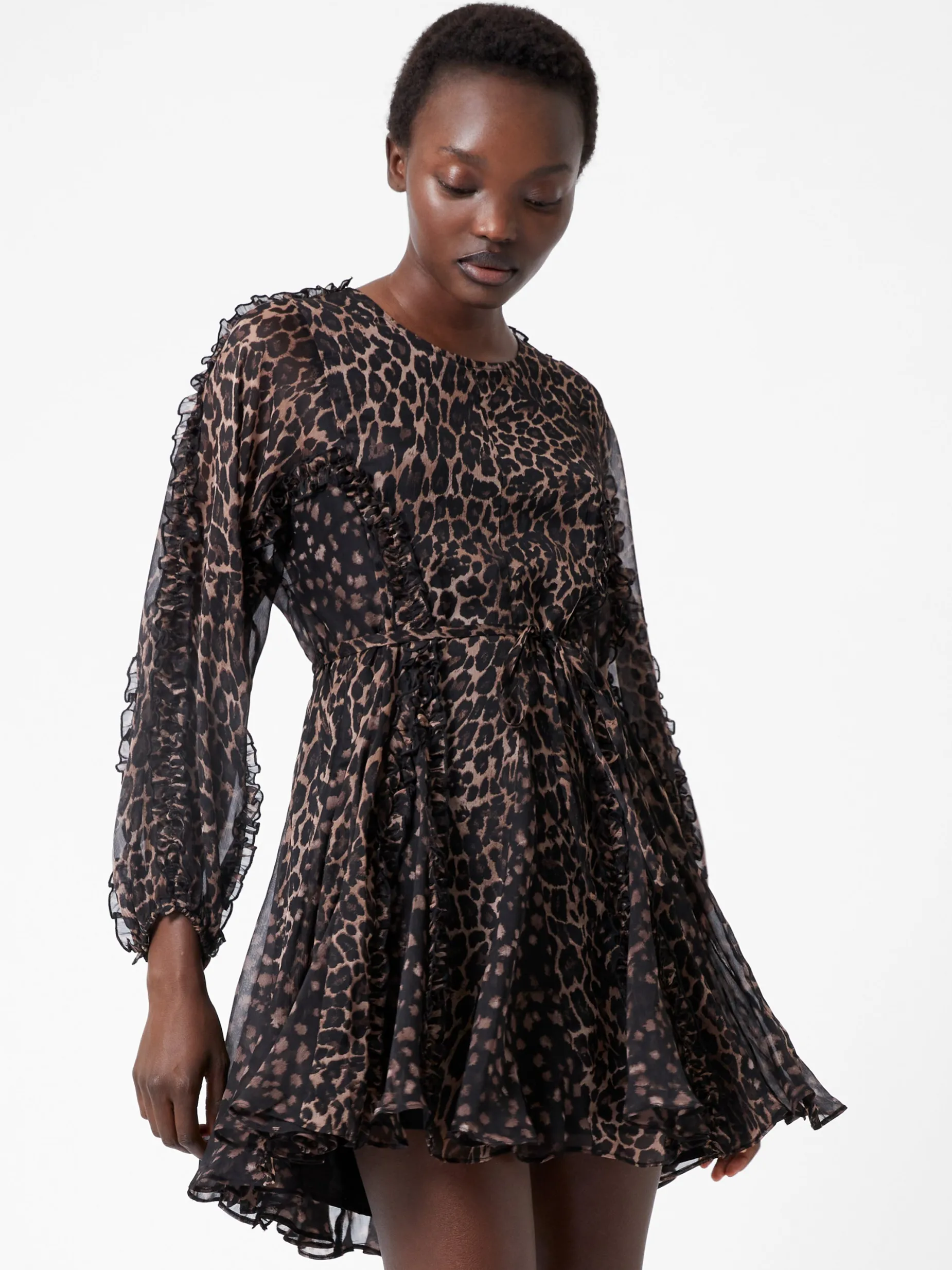French Connection Dresses|Mini Dresses-Emina Chiffon Print Long Sleeve Mini Dress