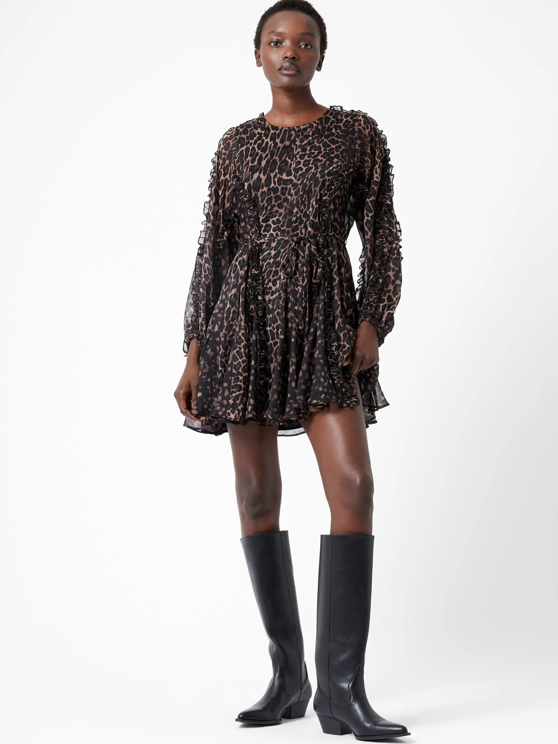French Connection Dresses|Mini Dresses-Emina Chiffon Print Long Sleeve Mini Dress