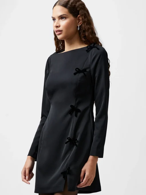 French Connection Dresses|Mini Dresses-Fenix Satin Bow Long Sleeve Mini Dress
