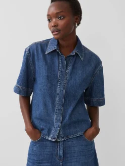 French Connection Tops|Shirts-Finley Denim Short Sleeve Shirt