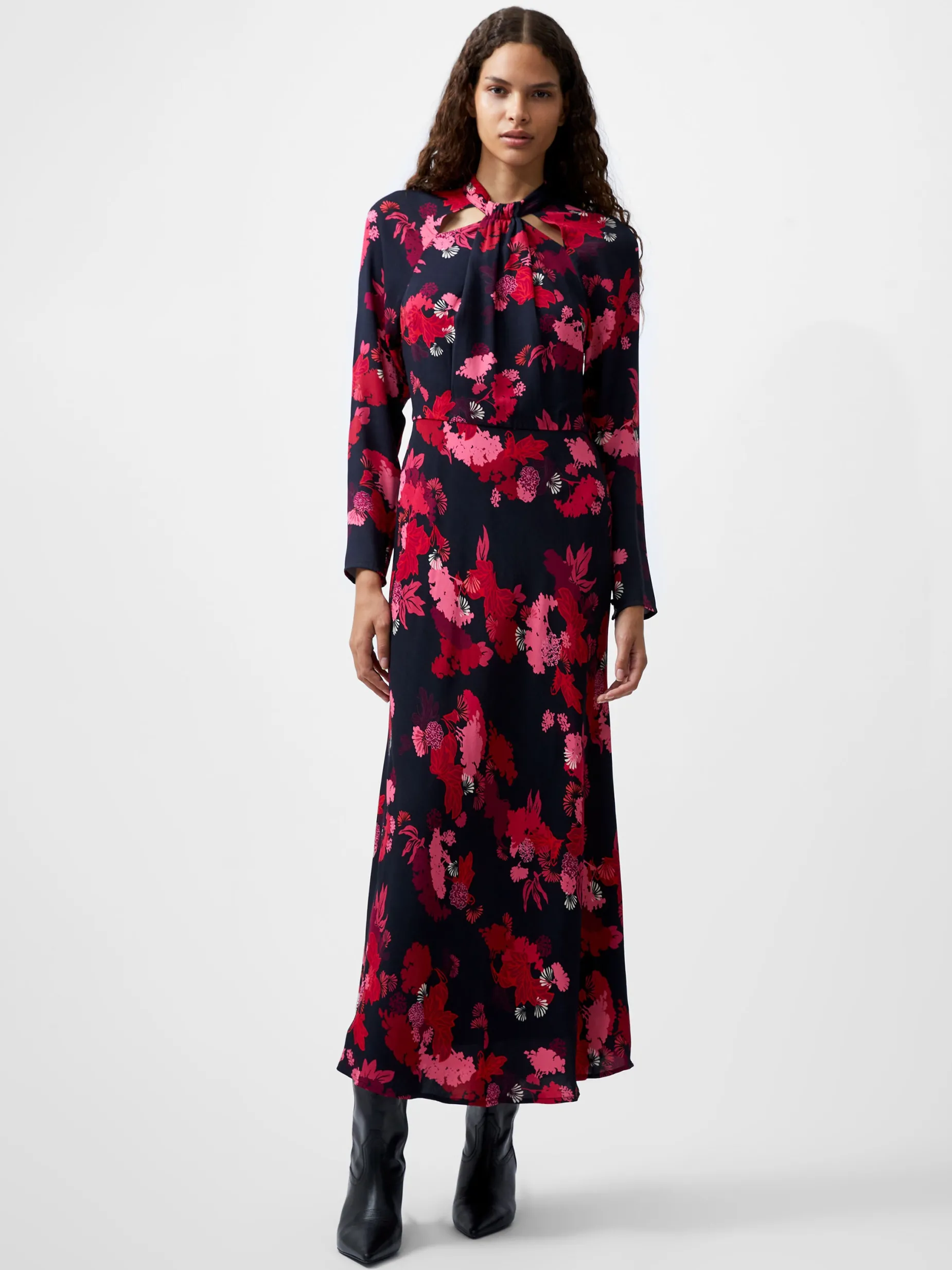 French Connection Dresses|Midi Dresses-Foliage Chiara Tie Knot Neck Dress