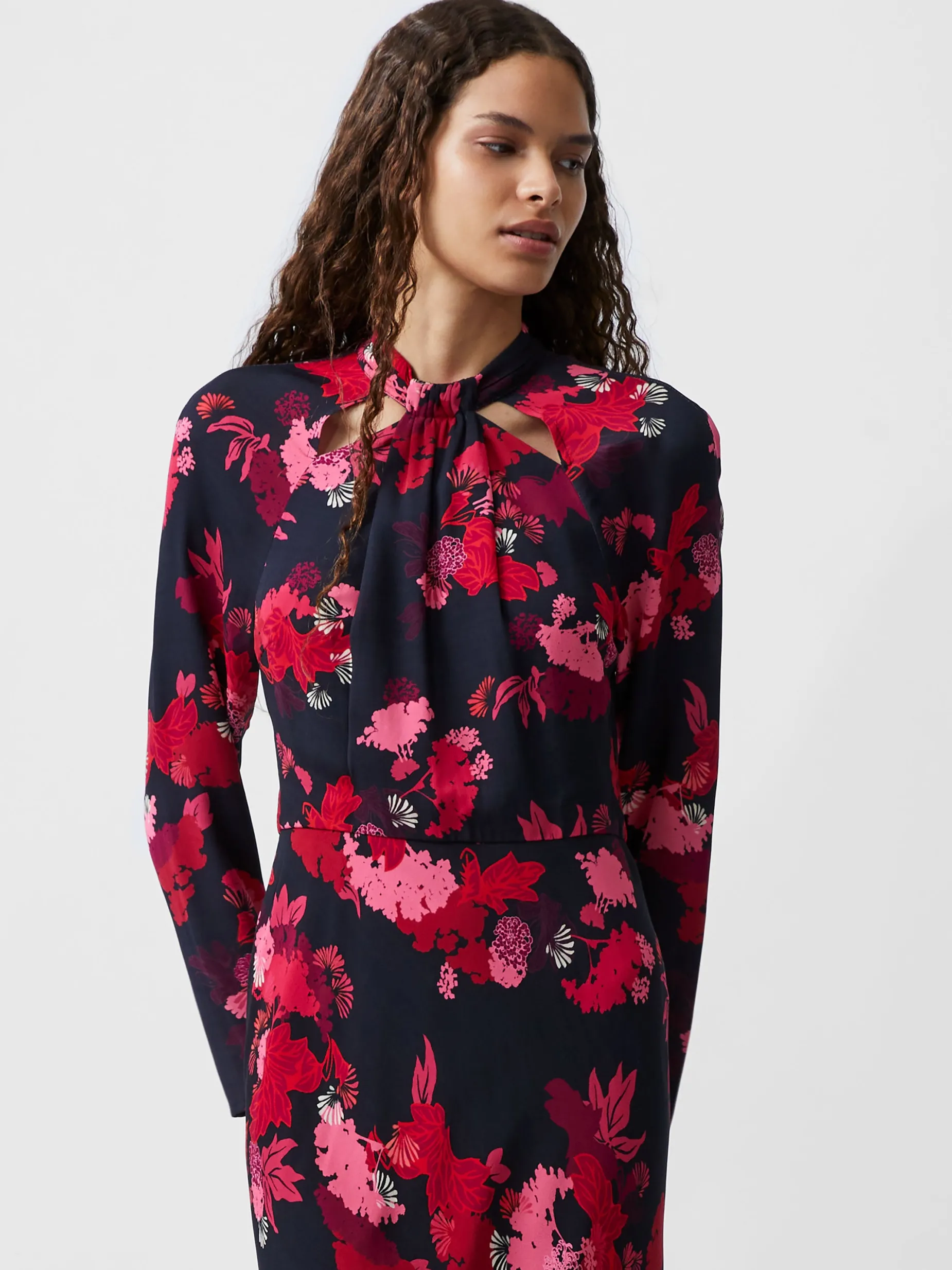 French Connection Dresses|Midi Dresses-Foliage Chiara Tie Knot Neck Dress