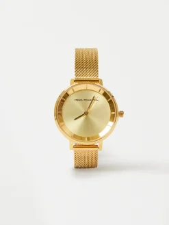 Women French Connection Jewellery|Jewellery-Tone Mesh Bracelet Watch with Champagne Dial