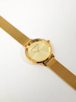Women French Connection Jewellery|Jewellery-Tone Mesh Bracelet Watch with Champagne Dial