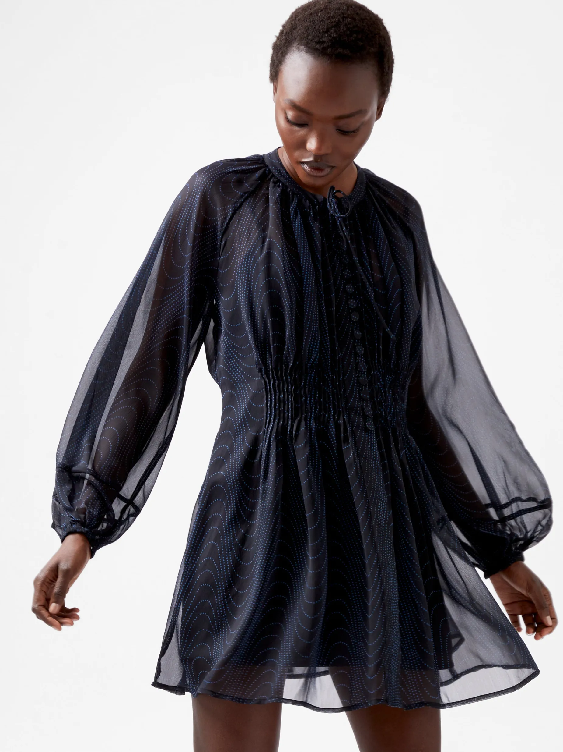 French Connection Dresses|Mini Dresses-Grace Artemis Long Sleeve Ruffle Mini Dress