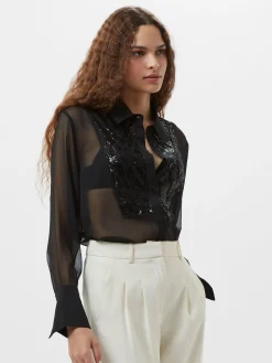 French Connection Tops|Shirts-Hana Adalynn Sequin Bib Shirt
