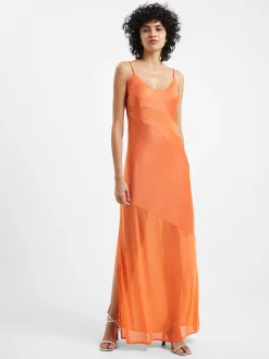French Connection Maxi Dresses-Inu Satin Strappy Mesh Maxi Dress